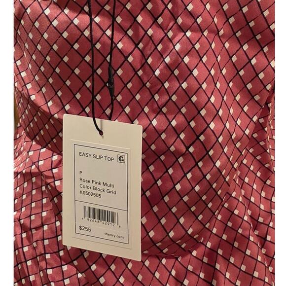 Theory Womens Petite Rose Pink Silk Easy Slip Color Block Grid - Picture 3 of 5